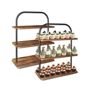 Cupcake Stand for 50 Cupcakes, 2 PACK 3 Tier Wooden Metal Cupcake Stand